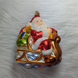 Nordstrom Blown Glass Christmas Ornament Santa Claus Sleigh Vintage